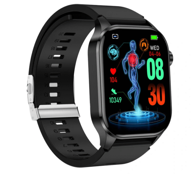 ET580 2.04 inch AMOLED HD Screen Blood Composition Measurement ECG Electrocardiogram bluetooth Call Heart Rate Blood Pressure SpO2 Monitor Black