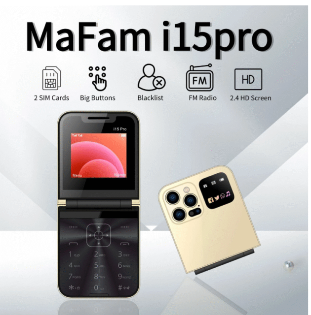 i15 Pro Mini 2G GSM 2.4 Inch Dual SIM Card FM Big Buttons Speed LED Flashlight Foldable Flip Mobile Phone Image 3