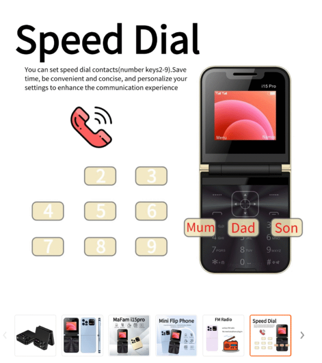 i15 Pro Mini 2G GSM 2.4 Inch Dual SIM Card FM Big Buttons Speed LED Flashlight Foldable Flip Mobile Phone Image 6