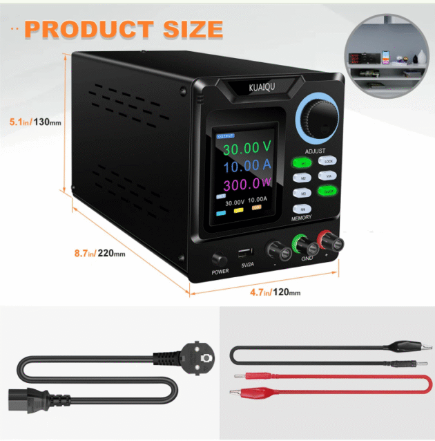 KUAIQU Programmable DC Power Supply Adjustable with HD 4-Digit Color Display Precise Encoder Knobs USB Port Smart Cooling Fan D3010 D1203 D1203 Main Image 5