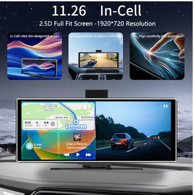 YUEHOO 11.26'' Carplay Car Stereo 4K Dash Cam HD Touchscreen Wireless Bluetooth MP5 Multimedia Player Driving Recorder Image 3