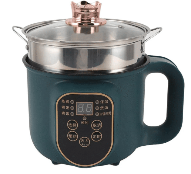 600W Electric Cooking Pot Portable 1.8L Stainless Steel with Timer Removable Cord for Home Camping Picnics Food Grade Material
