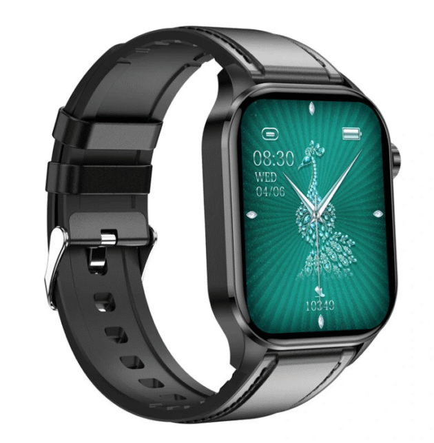 ET580 2.04 inch AMOLED HD Screen Blood Composition Measurement ECG Electrocardiogram bluetooth Call Heart Rate Blood Pressure SpO2 Monitor Leather Black