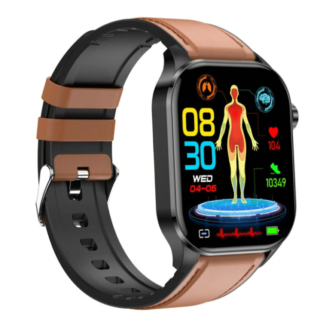 ET580 2.04 inch AMOLED HD Screen Blood Composition Measurement ECG Electrocardiogram bluetooth Call Heart Rate Blood Pressure SpO2 Monitor Leather Brown