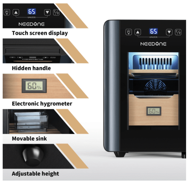 NEEDONE Electric Cigar Humidor 8L with Heating and Cooling Quiet Control System Thermostatic Cooler Cabinet Humidor Box with Spanish Cedar Wood Shelves & Drawer with Hygrometer Gift for Men - Image 3