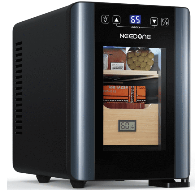 NEEDONE Electric Cigar Humidor 8L with Heating and Cooling Quiet Control System Thermostatic Cooler Cabinet Humidor Box with Spanish Cedar Wood Shelves & Drawer with Hygrometer Gift for Men