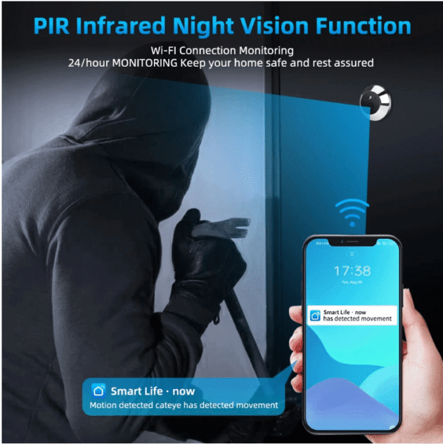 Smart Home Tuya 120° Wide Angle Door Peephole Camera 1080P Wireless One Way Intercom Video Eye Motion Detection Wifi Doorbell Camera 5000mAh Battery Work with Alexa&Google - Image 3
