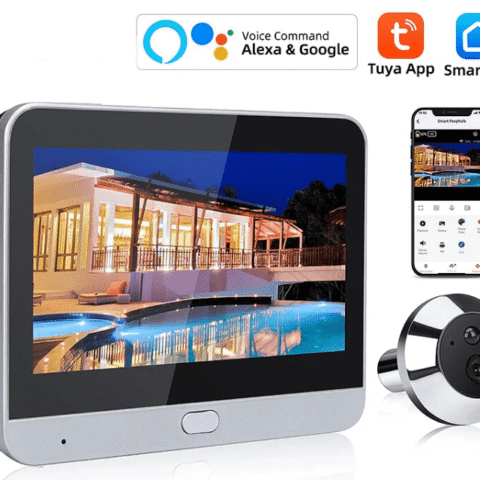 Smart Home Tuya 120° Wide Angle Door Peephole Camera 1080P Wireless One Way Intercom Video Eye Motion Detection Wifi Doorbell Camera 5000mAh Battery Work with Alexa&Google