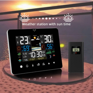 2022 Newest FanJu Weather Station – Touch Screen Wireless Indoor Outdoor Thermometer Table Clock with Sunrise and Sunset Time Moon Phases and Tides and Mold Risk