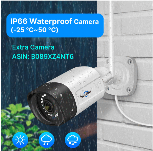 Hiseeu 8WK-12V-4HB315 5MP 8CH Wireless Security Camera System Kit with 12 inch LCD Monitor Smart Home WiFi Color Night Vision Two-Way Audio Work with Alexa EseeCloud APP Surveillance CCTV Systems - Image 3