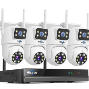 Hiseeu WK-4HS03 3K 6MP 5X Digital Zoom Dual Lens WiFi Camera with 10CH NVR Security Camera System – Kit Full Color Night Vision Human Detection APP Remote Viewing P2P Video CCTV Surveillance Outdoor Camera System IP66 Waterproof
