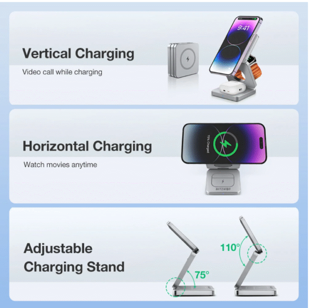 BlitzWolf BW-iw30 3-in-1 Foldable Magnetic 15W Wireless Charger Image 6