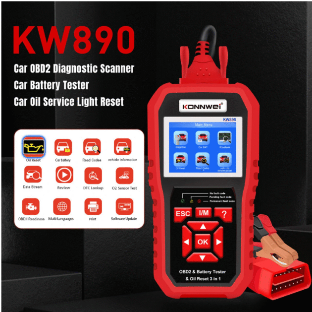 KONNWEI KW890 3in1 OBD2 12V Automotive Fault Diagnosis Scanner - Instrument Battery Tester Oil Sevice Light Reset for Lead Acid Car SUV Light Truck - Image 3